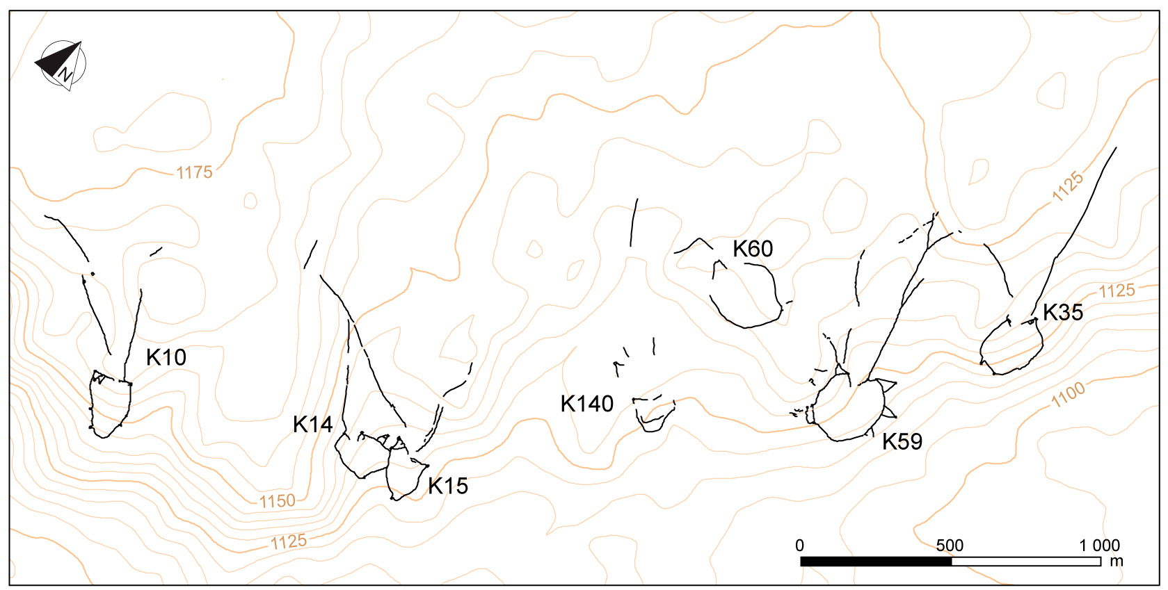 Fig. 5 : Part of the Armenian window: A series of kites aligned along a lava flow